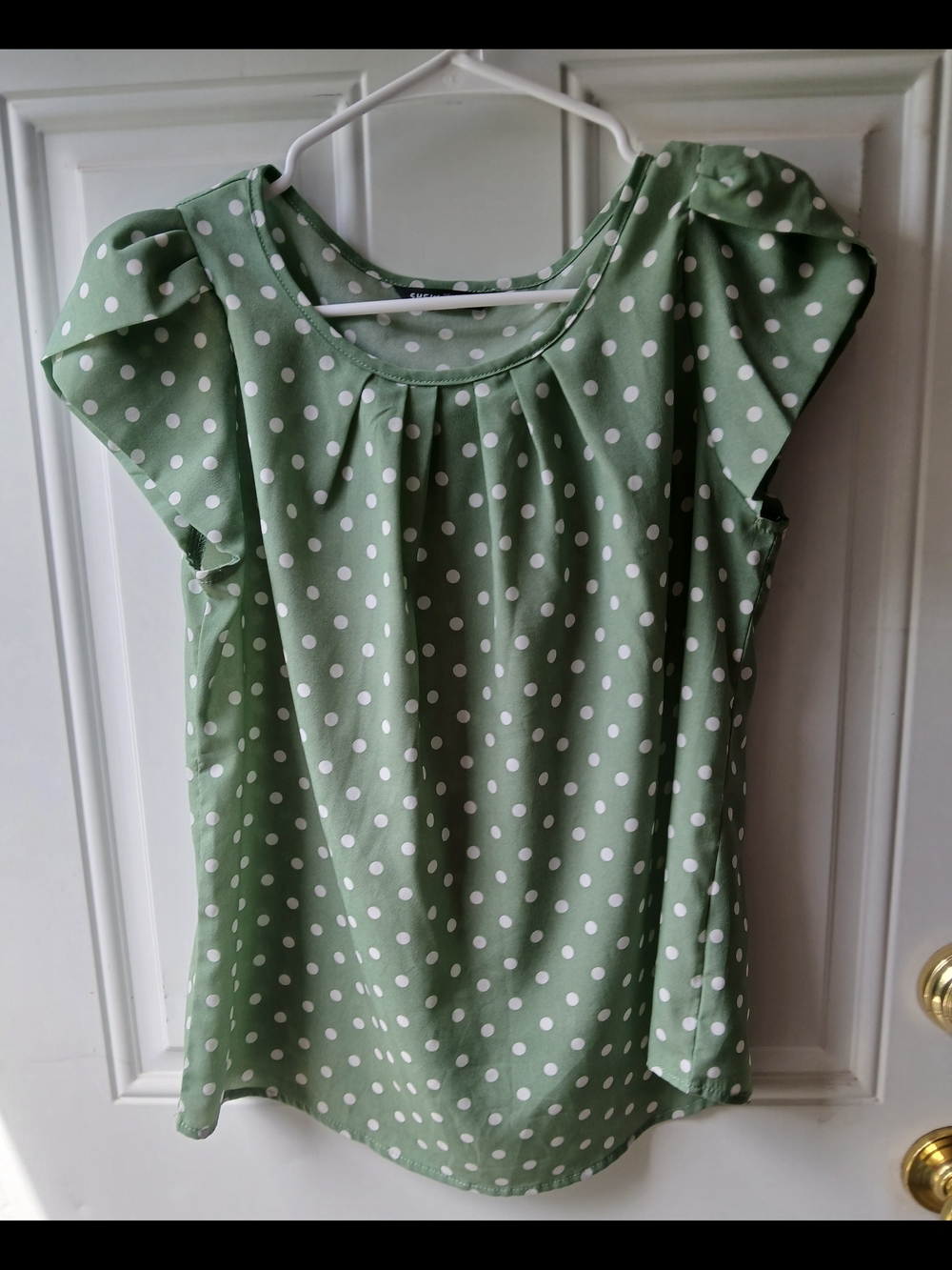 SHEIN Green Polka Dot Flutter Sleeve Blouse